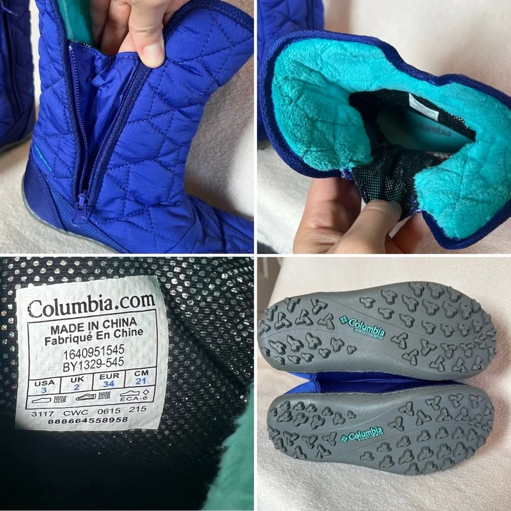 Columbia Blue Quilted Winter Boots kids Girls Size 3 Minx Slip Iii